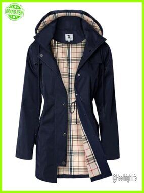 SaphiRose Women's Long Hooded Rain Jacket Outdoor Raincoat Windbreaker